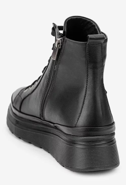 Ghete dama negre din piele naturala cu ornament