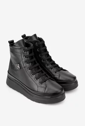 Ghete dama negre din piele naturala cu ornament