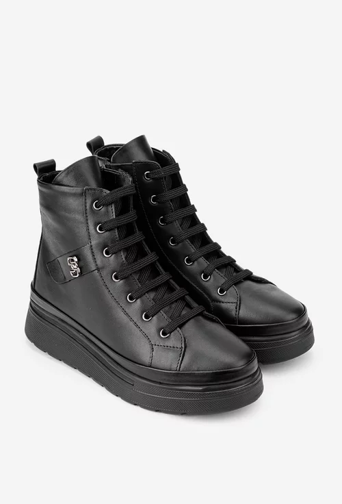 Ghete dama negre din piele naturala cu ornament