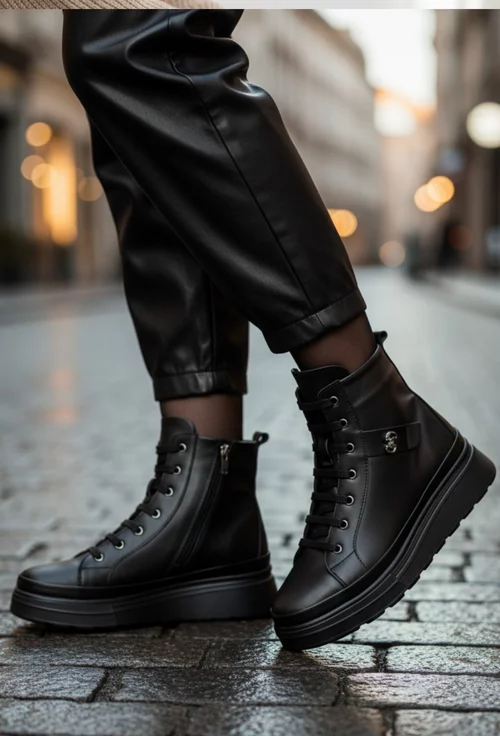 Ghete dama negre din piele naturala cu ornament