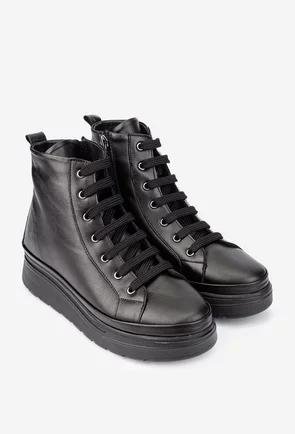 Ghete dama negre din piele naturala cu ornament
