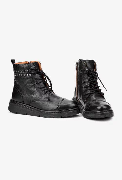 Ghete dama negre din piele naturala cu tinte