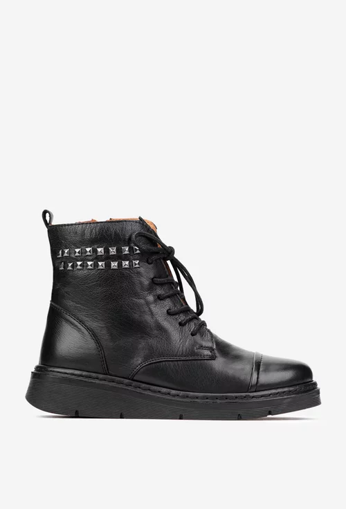 Ghete dama negre din piele naturala cu tinte