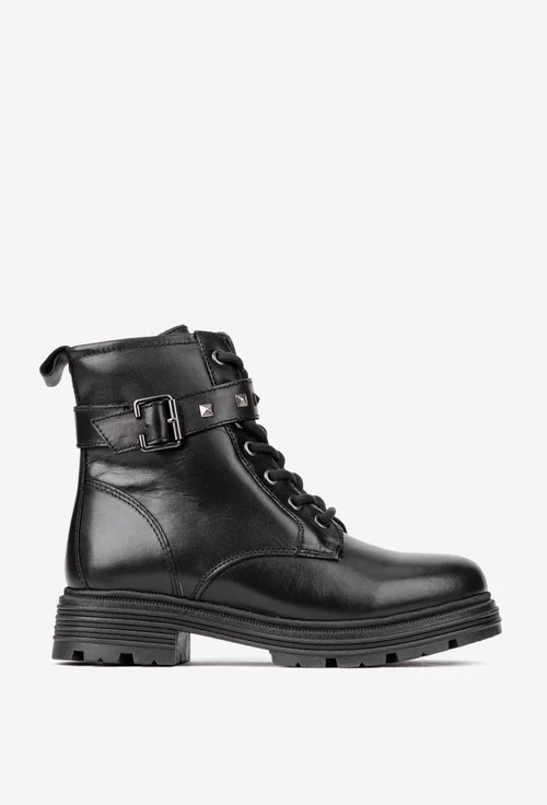 Ghete dama negre din piele naturala cu tinte