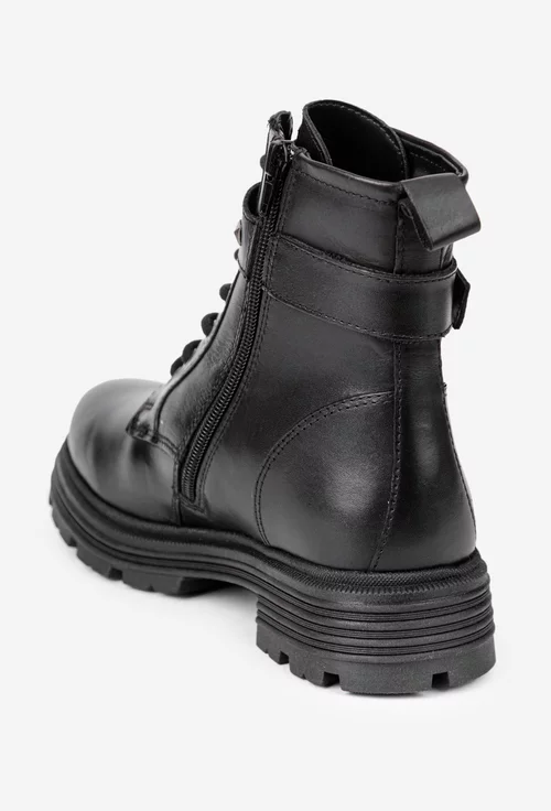 Ghete dama negre din piele naturala cu tinte