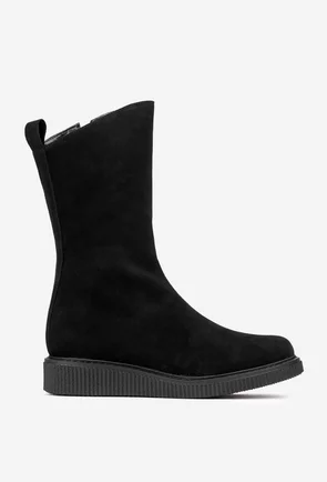 Ghete dama negre din piele naturala intoarsa