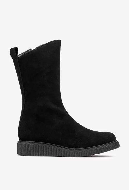 Ghete dama negre din piele naturala intoarsa