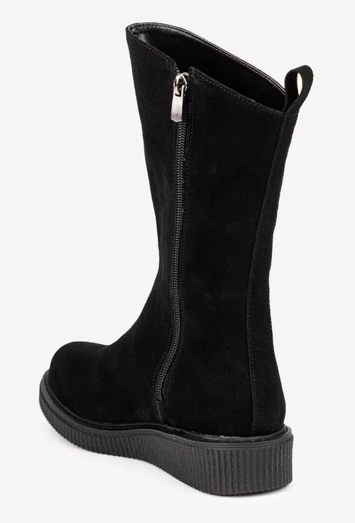 Ghete dama negre din piele naturala intoarsa