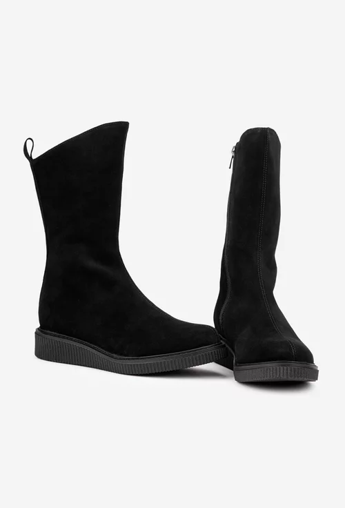 Ghete dama negre din piele naturala intoarsa