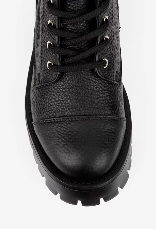 Ghete dama negre din piele naturala texturata