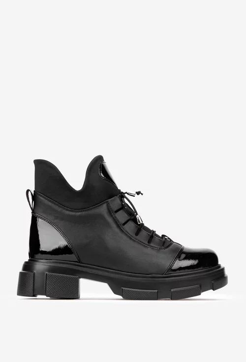 Ghete dama negre din piele si material textil