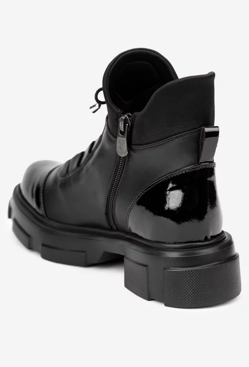 Ghete dama negre din piele si material textil