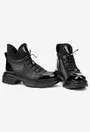 Ghete dama negre din piele si material textil