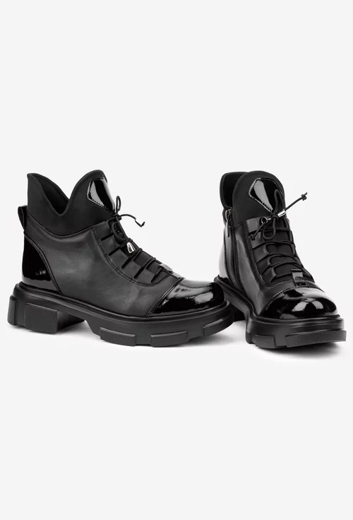 Ghete dama negre din piele si material textil