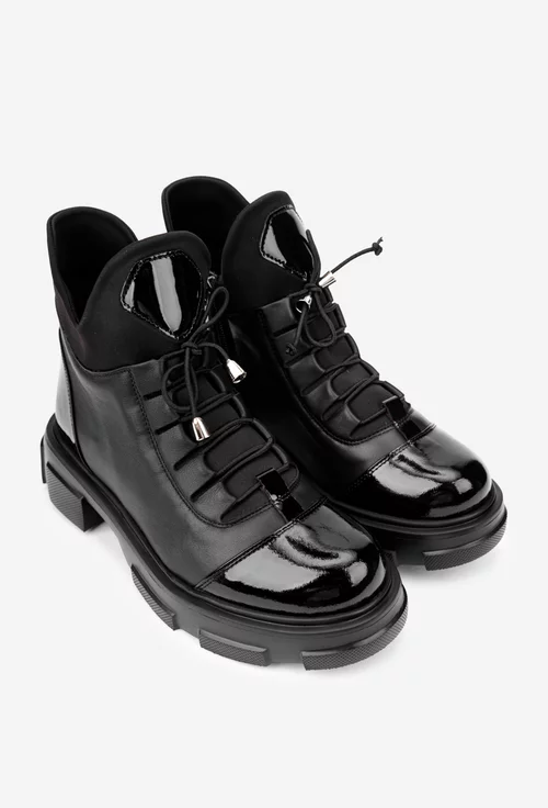 Ghete dama negre din piele si material textil