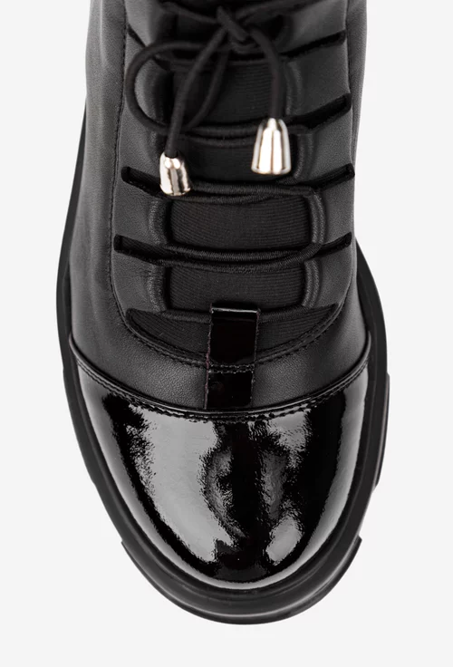 Ghete dama negre din piele si material textil