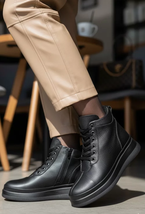 Ghete dama negre din piele texturata picture - 2