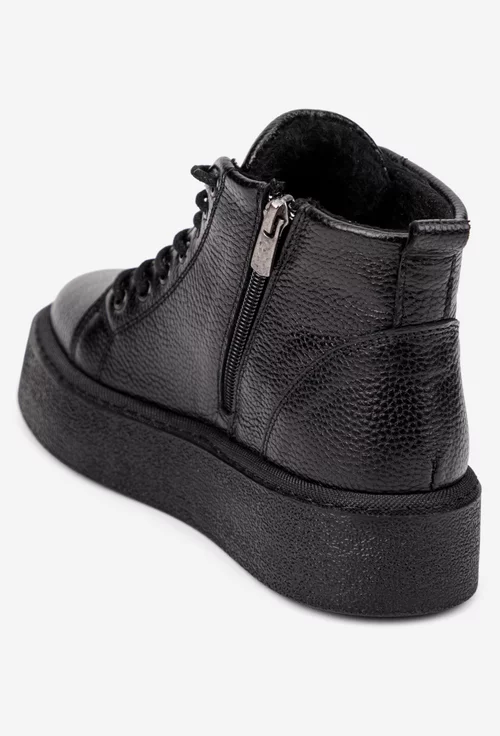 Ghete dama negre din piele texturata