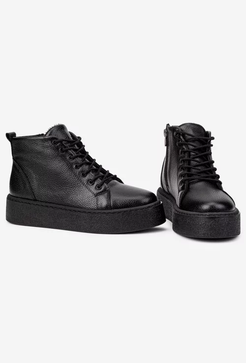 Ghete dama negre din piele texturata