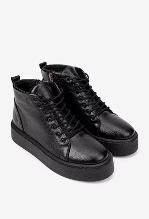 Ghete dama negre din piele texturata