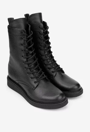 Ghete dama negre din piele texturata