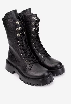 Ghete dama negre din piele texturata