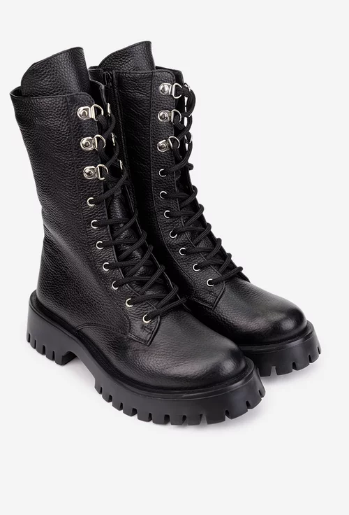 Ghete dama negre din piele texturata