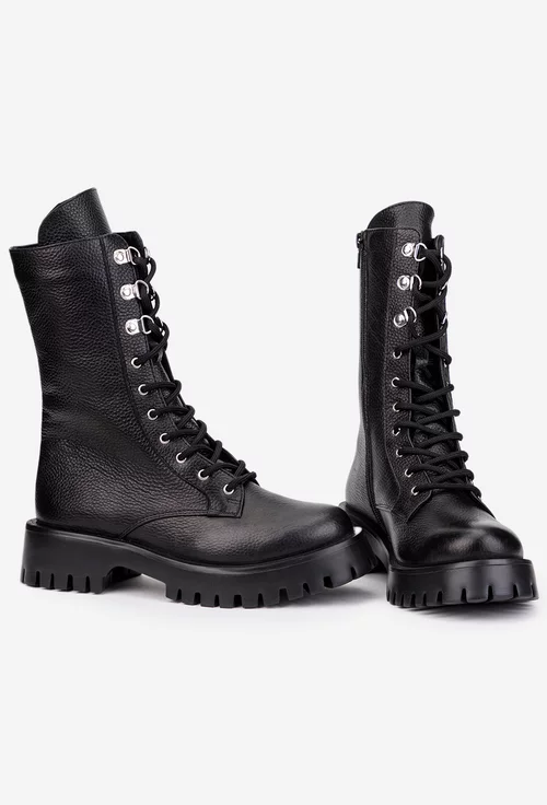 Ghete dama negre din piele texturata