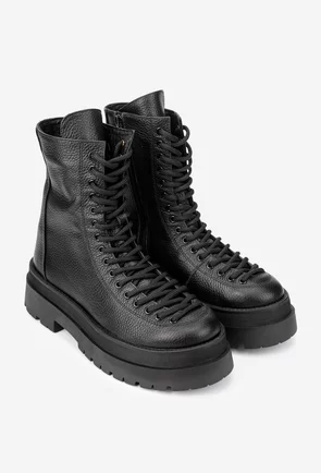 Ghete dama negre din piele texturata