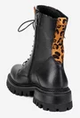 Ghete dama negre din piele texturata cu detaliu animal print