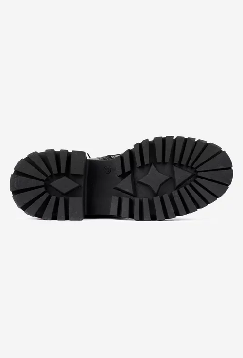 Ghete dama negre din piele texturata cu detaliu animal print