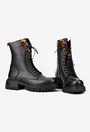Ghete dama negre din piele texturata cu detaliu animal print