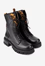 Ghete dama negre din piele texturata cu detaliu animal print