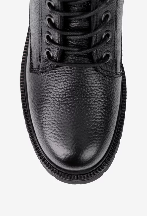 Ghete dama negre din piele texturata cu detaliu animal print