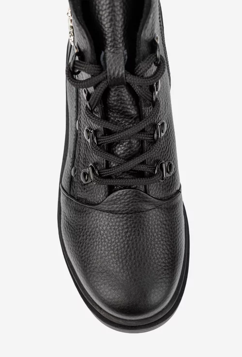 Ghete dama negre din piele texturata cu ornament picture - 6