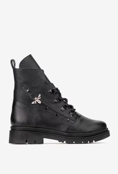 Ghete dama negre din piele texturata cu ornament picture - 2