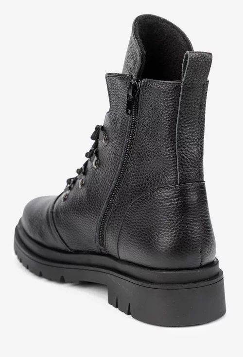 Ghete dama negre din piele texturata cu ornament picture - 3