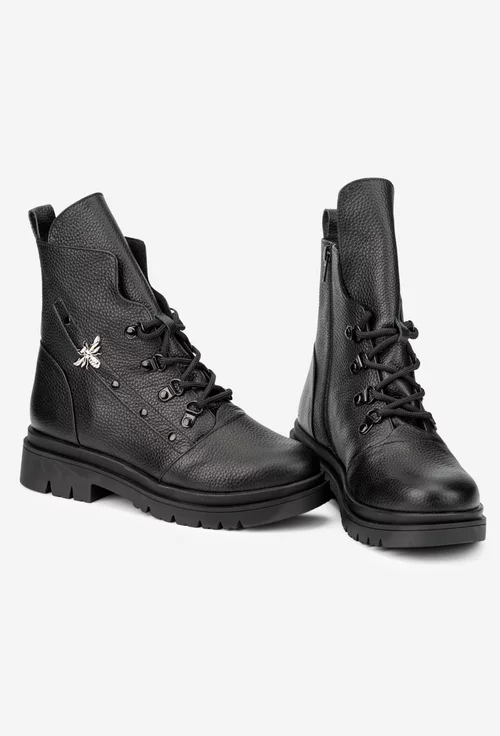 Ghete dama negre din piele texturata cu ornament picture - 5