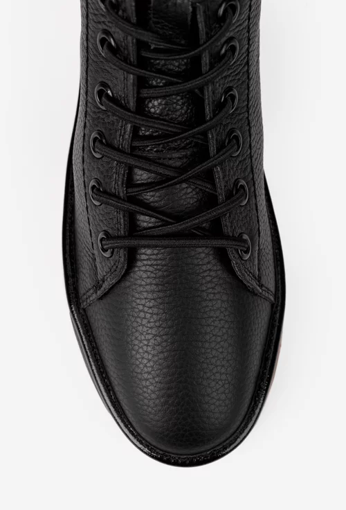 Ghete dama negre din piele texturata cu siret elastic picture - 6