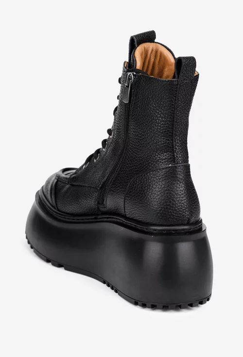 Ghete dama negre NUR din piele texturata cu talpa inalta