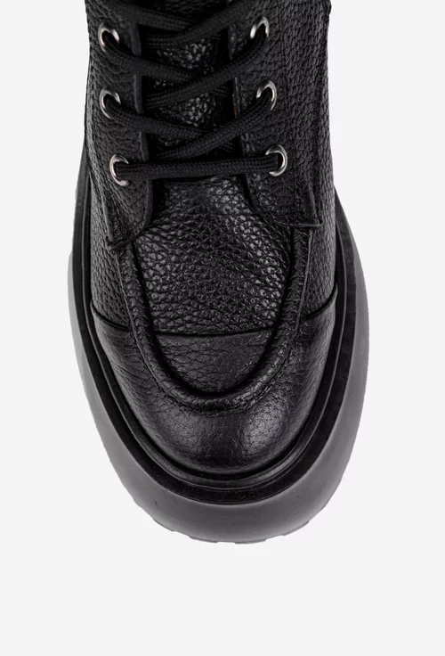 Ghete dama negre NUR din piele texturata cu talpa inalta