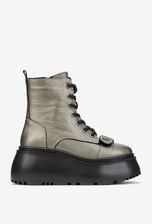 Ghete dama NUR argintiu verzui sidefate din piele texturata