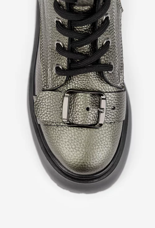 Ghete dama NUR argintiu verzui sidefate din piele texturata