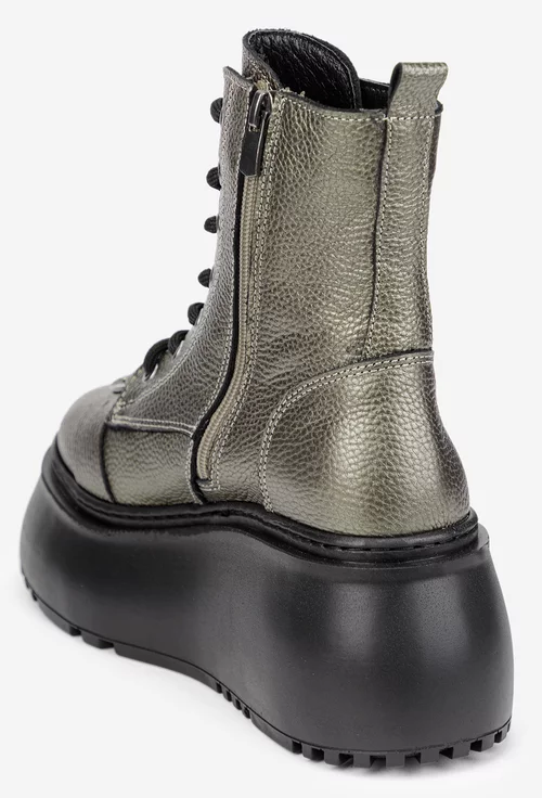 Ghete dama NUR argintiu verzui sidefate din piele texturata