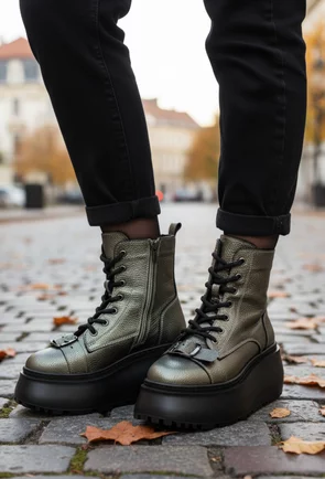 Ghete dama NUR argintiu verzui sidefate din piele texturata