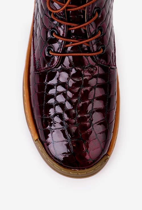 Ghete dama NUR burgundy din piele lacuita croco