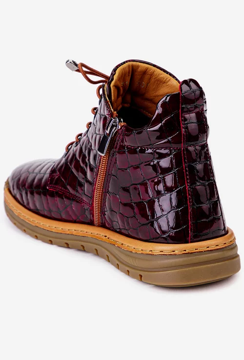 Ghete dama NUR burgundy din piele lacuita croco