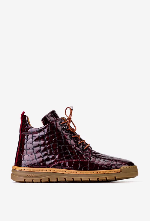 Ghete dama NUR burgundy din piele lacuita croco