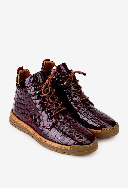 Ghete dama NUR burgundy din piele lacuita croco