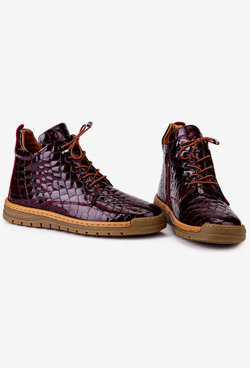 Ghete dama NUR burgundy din piele lacuita croco